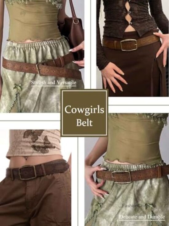 Western Belt with Heart Buckle - Y2K Cowgirl Leather Belt for Jeans main image 7